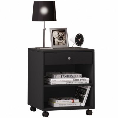 VCM NORDIC Rolda sängbord, med 1 hylla och 1 låda - svartlackerad trä