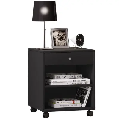 VCM NORDIC Rolda sängbord, med 1 hylla och 1 låda - svartlackerad trä