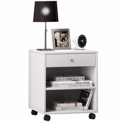 VCM NORDIC Rolda sängbord, med 1 hylla och 1 låda - vitt trä