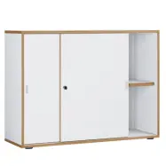 VCM NORDIC Salia B100 kontorsbokhylla, med 2 skjutdörrar, lås och 1 justerbar hylla - vit och naturligt trä