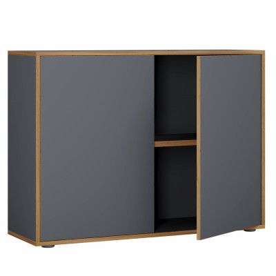 VCM NORDIC Salia B100 kontorsbokhylla, w. 2 dörrar och 1 justerbar hylla - antracitgrå och naturligt trä