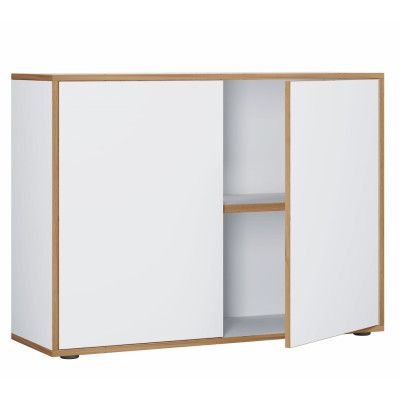 VCM NORDIC Salia B100 kontorsbokhylla, w. 2 dörrar och 1 justerbar hylla - vit och naturligt trä