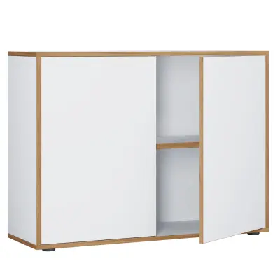 VCM NORDIC Salia B100 kontorsbokhylla, w. 2 dörrar och 1 justerbar hylla - vit och naturligt trä