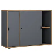 VCM NORDIC Salia B100 kontorsbokhylla, w. 2 skjutdörrar, lås, 1 justerbar hylla - antracitgrå och naturligt trä