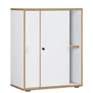 VCM NORDIC Salia B60 kontorsbokhylla, med 2 skjutdörrar, lås och 1 justerbar hylla - vit och naturligt trä