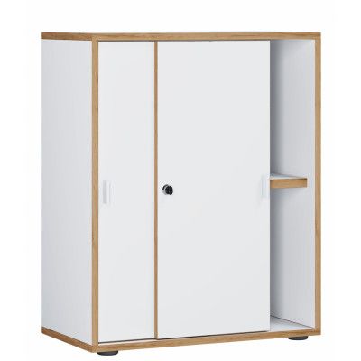 VCM NORDIC Salia B60 kontorsbokhylla, med 2 skjutdörrar, lås och 1 justerbar hylla - vit och naturligt trä