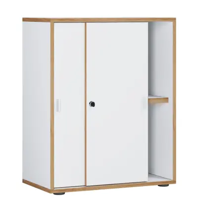 VCM NORDIC Salia B60 kontorsbokhylla, med 2 skjutdörrar, lås och 1 justerbar hylla - vit och naturligt trä