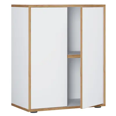 VCM NORDIC Salia B60 kontorshylla, w. 2 dörrar och 1 justerbar hylla - vit och naturligt trä