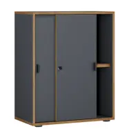 VCM NORDIC Salia B60 kontorshylla, w. 2 skjutdörrar, lås, 1 justerbar hylla - antracitgrå och naturligt trä