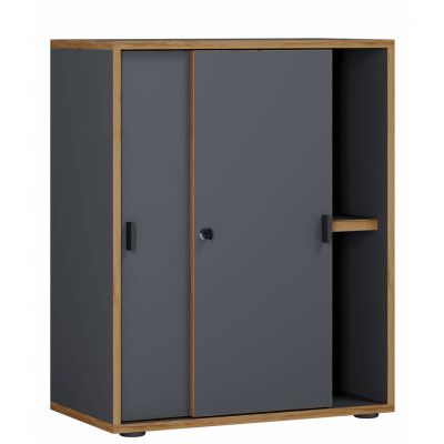 VCM NORDIC Salia B60 kontorshylla, w. 2 skjutdörrar, lås, 1 justerbar hylla - antracitgrå och naturligt trä