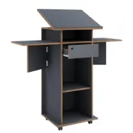 VCM NORDIC Salia M stående skrivbord, justerbar skiva, 1 låsbar låda, hylla, hjul - grått/naturligt trä