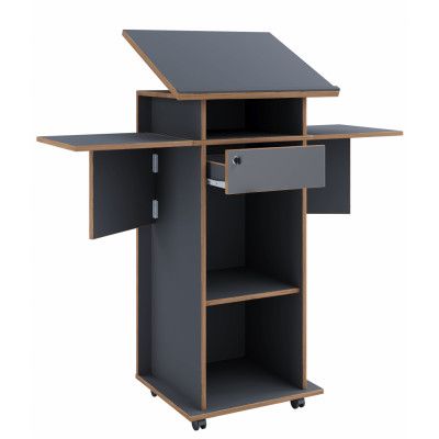 VCM NORDIC Salia M stående skrivbord, justerbar skiva, 1 låsbar låda, hylla, hjul - grått/naturligt trä