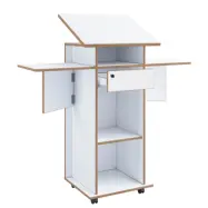 VCM NORDIC Salia M stående skrivbord, justerbar skiva, 1 låsbar låda, hylla, hjul - vitt/naturligt trä