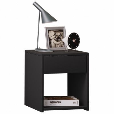 VCM NORDIC Sledo Mini sängbord, med 1 hylla och 1 låda - svart trä