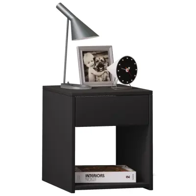 VCM NORDIC Sledo Mini sängbord, med 1 hylla och 1 låda - svart trä