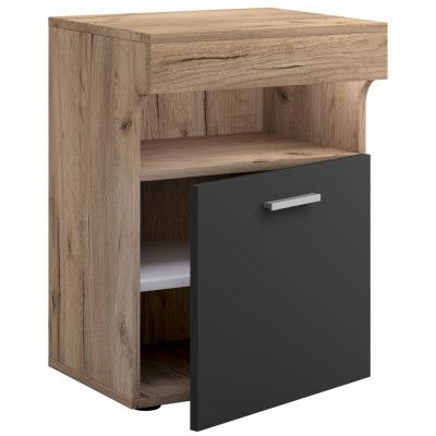 VCM NORDIC Slepal M sängbord, m. 1 dörr, 1 fack, 1 hylla - vit, naturlig, antracitgrå trä (45x39)