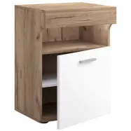 VCM NORDIC Slepal M sängbord, m. 1 dörr, 1 fack, 1 hylla - vit och naturligt trä (45x39)