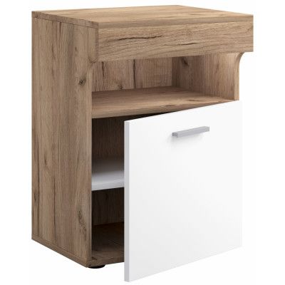 VCM NORDIC Slepal M sängbord, m. 1 dörr, 1 fack, 1 hylla - vit och naturligt trä (45x39)