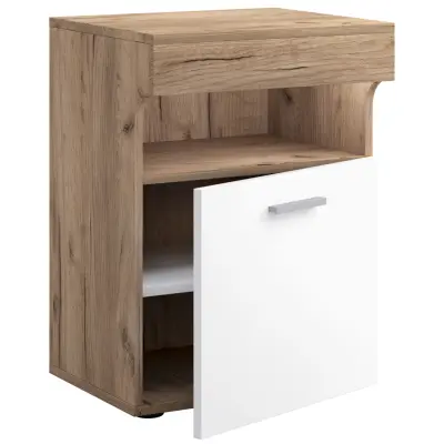 VCM NORDIC Slepal M sängbord, m. 1 dörr, 1 fack, 1 hylla - vit och naturligt trä (45x39)