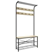 VCM NORDIC Taliro garderobsställ, w. hatthylla, 10 krokar, 2 hyllor, sits - natur/svart metall