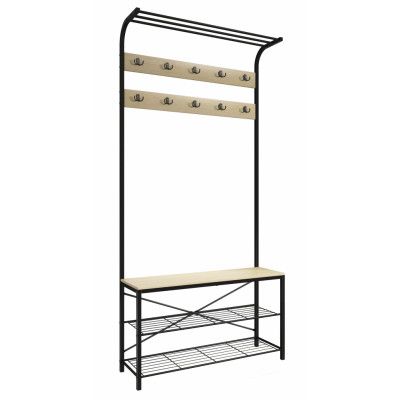 VCM NORDIC Taliro garderobsställ, w. hatthylla, 10 krokar, 2 hyllor, sits - natur/svart metall