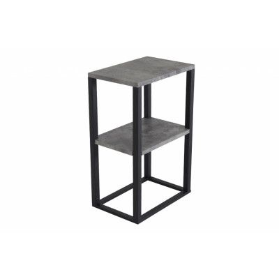 VENTURE DESIGN Rise sidobord, m. 1 hylla - betonggrå papperslaminat och svart stål (45x30)