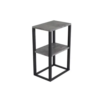 VENTURE DESIGN Rise sidobord, m. 1 hylla - betonggrå papperslaminat och svart stål (45x30)