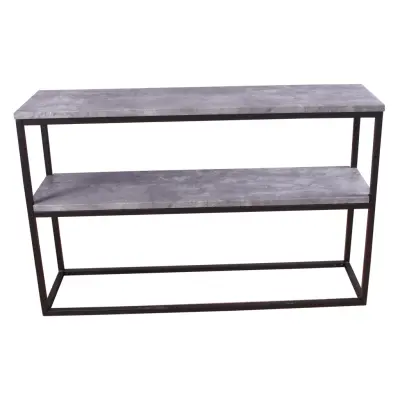 VENTURE DESIGN Rise sidobord, m. 1 hylla - betonggrå papperslaminat och svart stål (110x30)