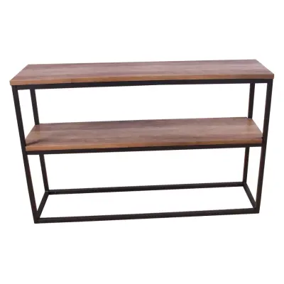 VENTURE DESIGN Rise sidobord, m. 1 hylla - teakfärgat papperslaminat och svart stål (110x30)