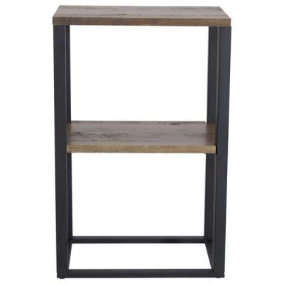 VENTURE DESIGN Rise sidobord, m. 1 hylla - teakfärgat papperslaminat och svart stål (45x30)