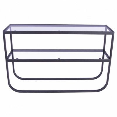 VENTURE DESIGN Rocker Sidobord, med 1 Hylla - Grått Glas och Svart Metall (110 x 30 cm)