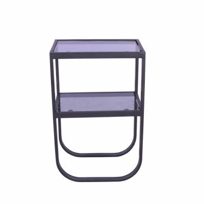 VENTURE DESIGN Rocker Sängbord, med Hylla - Grått Rökfärgat Glas och Svart Metall (45 x 30 cm)