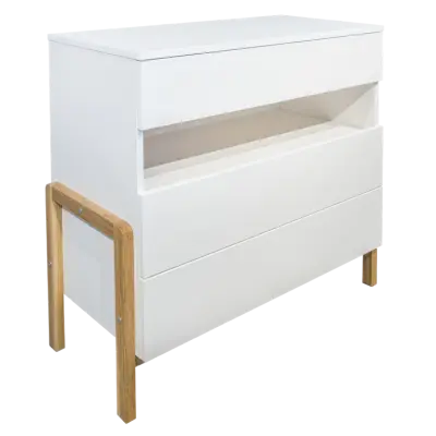 Victor barnbyrå, med 1 fack och 3 lådor - vit laminat och naturfärgad ek