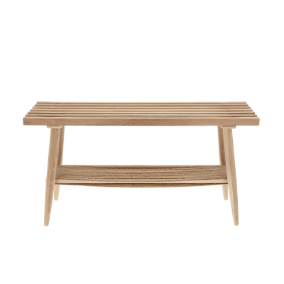 VILLA KOLLEKTION Ebern bänk, m. hylla - jute och vitkalkad ek