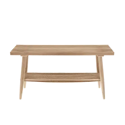 VILLA KOLLEKTION Ebern bänk, m. hylla - jute och vitkalkad ek