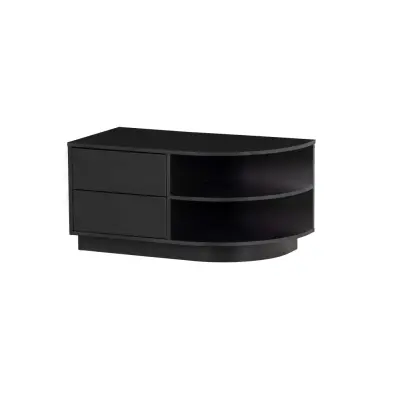 WOOOD EXCLUSIVE Finca TV-skåp, rund, höger, w. 2 tryck för attöppna lådor och 1 hylla - svart furu