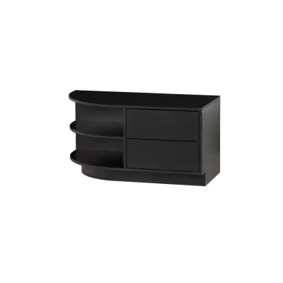 WOOOD EXCLUSIVE Finca TV-skåp, rund, vänster, w. 2 tryck för attöppna lådor och 1 hylla - svart furu