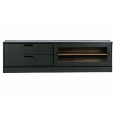 WOOOD EXKLUSIVT James TV-bord, w. 1 skjutdörr och 2 lådor - glas, svart furu och valnötstryck