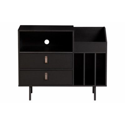 WOOOD Jackson Record bokhylla, w. 5 fack och 2 lådor - svart furu och spånskiva