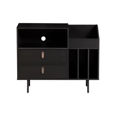 WOOOD Jackson Record bokhylla, w. 5 fack och 2 lådor - svart furu och spånskiva