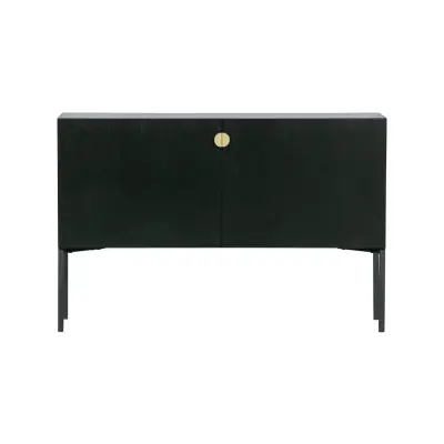 WOOOD Komplett sidobord, m. 2 dörrar och 1 hylla - svart furu och svart metall