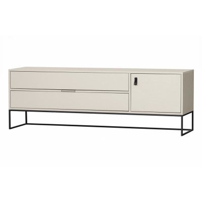 WOOOD Silas TV-bord, m. 1 dörr, 1 hylla, 2 lådor - damm (grå/sand) borstad furu och svart metall