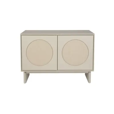 ZUIVER Twin skänk, m. 2 dörrar och 2 hyllor - grått tyg och akaciaträ