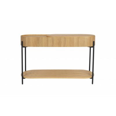 ZUIVER Slides konsolbord, med glidpanel och 1 hylla - naturlig ekfanér och svart metall (120x36)