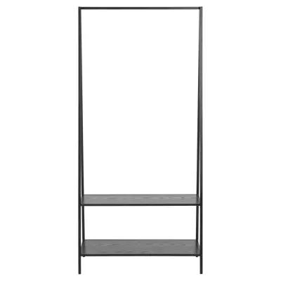 ACT NORDIC Seaford garderobsställ, med galgstång och 2 hyllplan - svart ask grov melamin och svart stål