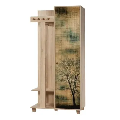 FUNZI LIVING Garmanto 90 entrémöbel, med klädhängare, klädstång och skåp - naturfärgad melamin och avenbok