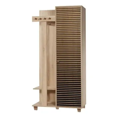 FUNZI LIVING Garmanto 90 entrémöbel, med klädhängare, klädstång och skåp - naturfärgad melamin och avenbok