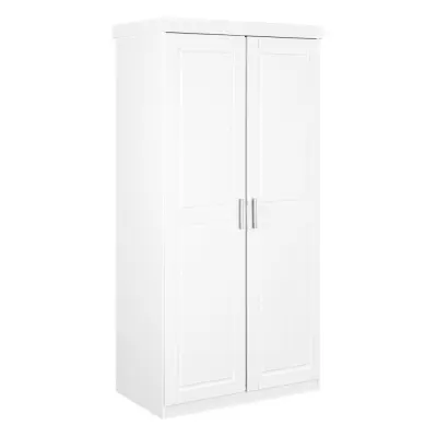 NORDIC LIVING COLLECTION Hakon vit furuskåp med 2 dörrar och kassettdörrar, bestående av 1 stort fack med klädstång, 1 hatthylla och PVC-handtag