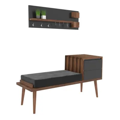 NORDVÄRK Hamra entréset, m. klädhängare, bänk, 2 lådor, - valnöt och antracitgrå melamin
