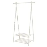 SONGMICS klädhängare, klädhängare, klädhängare med 2-facks förvaringshylla för skor och korgar, metallram, platsbesparande, perfekt för sovrum, hall, kontor och mer, vit HSR05W